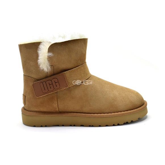 Женские мини угги Ugg Mini Bailey Graphic Logo Suede Chestnut