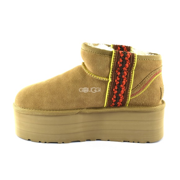 Женские мини угги на платформе UGG Classic Ultra Mini Braid Platform Chestnut 