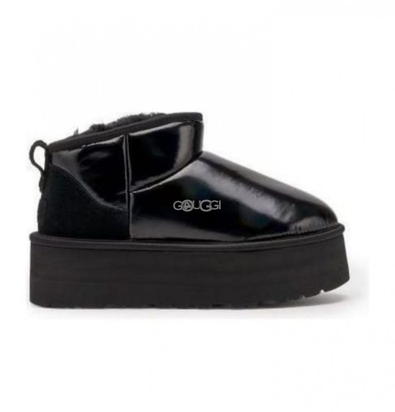 Женские ультра мини угги на платформе Ugg Ultra Mini Platforma High Shine Black